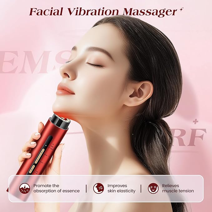 Microcurrent Facial Device, 3 Modes Red Light Therapy for Face and Neck, Skin Care Facial Massager Perfect Gifts for Women Men(Red)