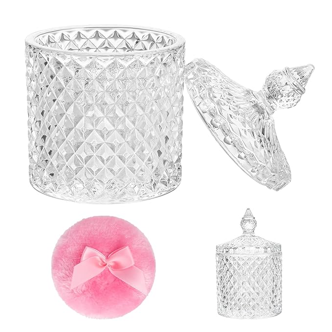 2 Pieces Large Body Powder Puff and Container Powder Container with Puff Crystal Case Soft Washable Reusable Velour Face Body Glitter Wet Dry Makeup (Rome)