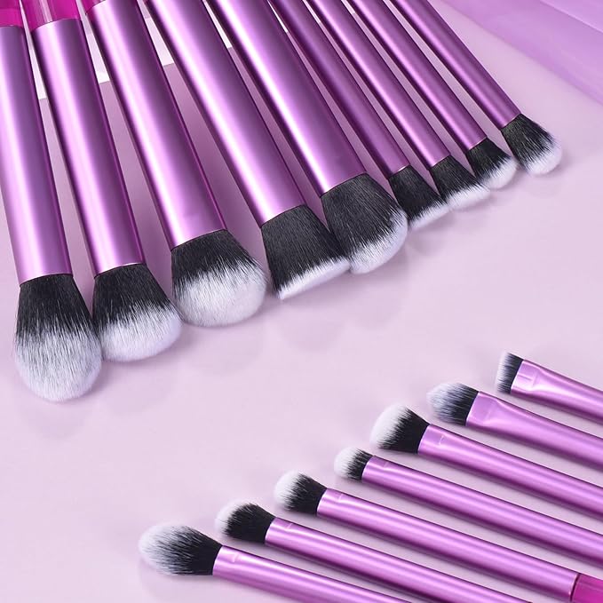 111 Makeup Brushes Set 22 Pcs Makeup Kit With Case Premium Soft Synthetic Hair Foundation Brush Concealer Brush Eyeshadow Brush Make up Brushes Set With Beauty puff (Purple, 22pcs)