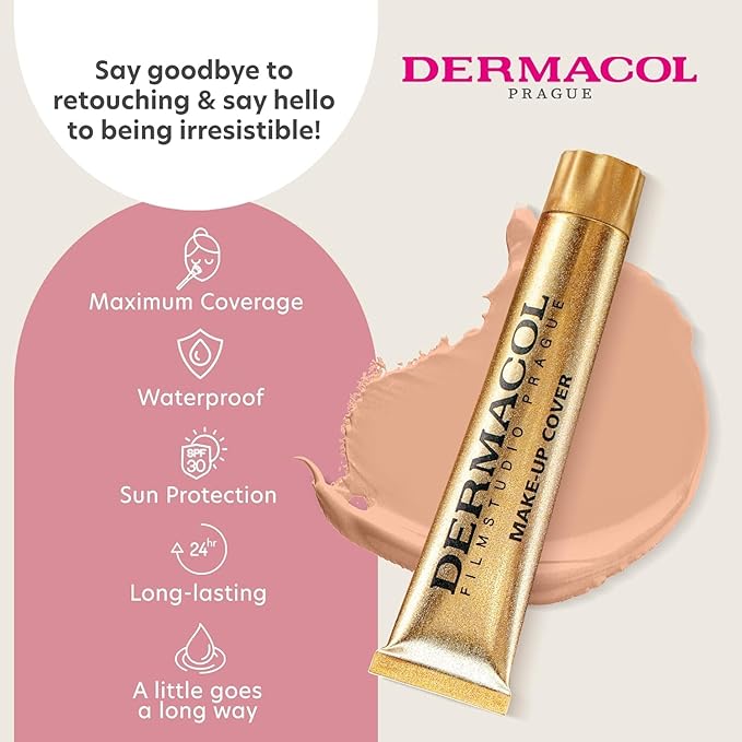 Dermacol - Full Coverage Foundation, Liquid Makeup Matte Foundation with SPF 30, Waterproof Foundation for Oily Skin, Acne, & Under Eye Bags, Long-Lasting Makeup Products, 30g, Shade 212