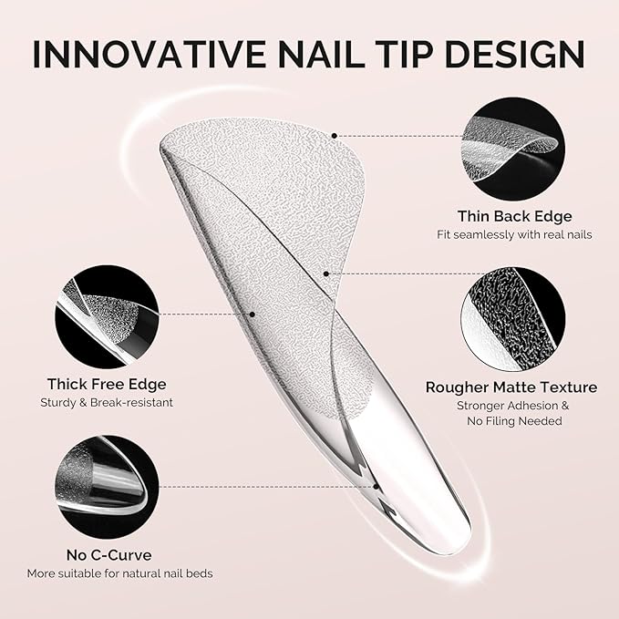 MelodySusie Long Square X Nail Tips - 288Pcs Clear Acrylic, Half Matte Full Cover Press on Nails for DIY Extension & Salon Use,12 Sizes Pre-Shaped for Long-Lasting Manicure