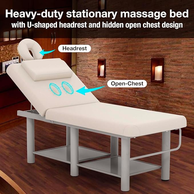 Professional Massage Table – Heavy Duty Adjustable Spa Bed with Open Face Hole & Headrest – PU Leather, Sturdy Metal Frame for Physical Therapy, Tattoo, Salon & Massage, Gray