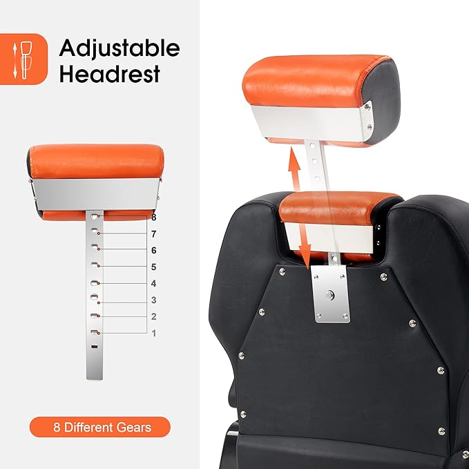 BarberPub Heavy Duty Reclining Barber Chair, All Purpose Hydraulic Salon Chairs for Hair Stylist, Barbershop Salon Tattoo 2688(Orange)