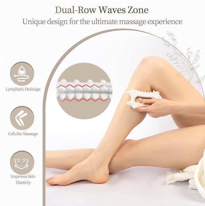 Ceramic Body Gua Sha Tools, Advanced Trigger Point Massage Tools, Korean 괄사 Gua Sha Facial Tools, Lymphatic Drainage Tools Gifts for Mother Women Men(Dual Row Style)