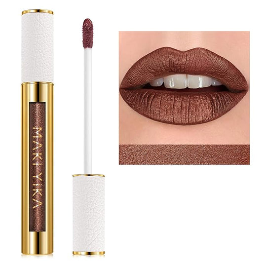 MAKI YIKA Brown Lipstick for Women Metallic Lipsticks Glitter Long Lasting Lipstick No Smudge No Transfer Liquid Lip Gloss (BR04 After Heat)