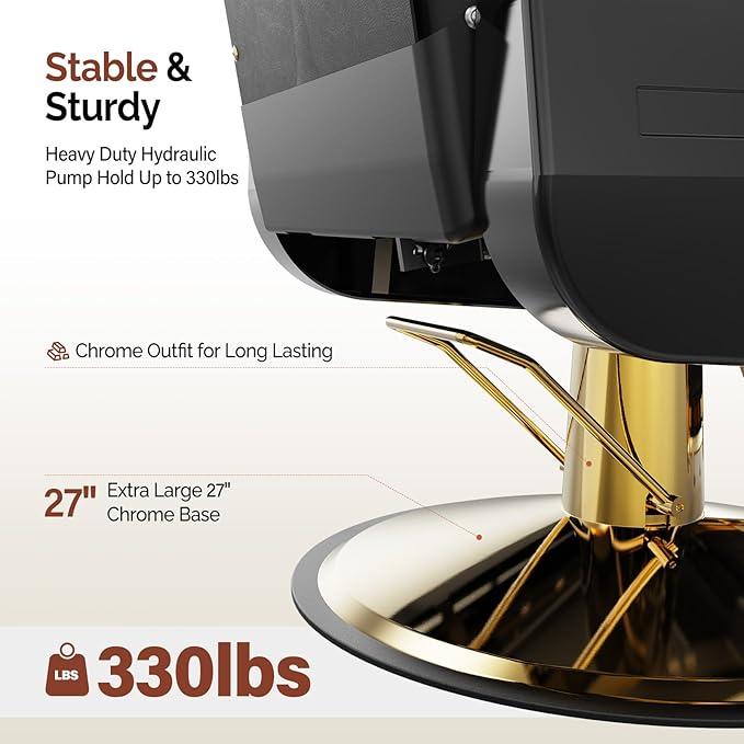 OmySalon All Purpose Hydraulic Barber Chair Recline 360 Degree Swivel Height Adjustable Heavy Duty Hairdresser Chair Beauty Salon Spa Tattoo Styling Barbershop Equipment Gold & Black