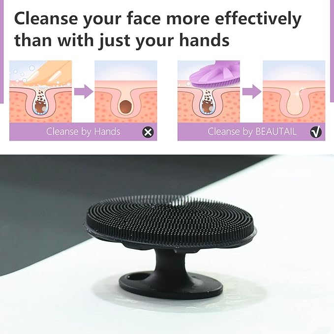 Silicone Face Scrubber 2 Pack, Manual Facial Cleansing Brush, Gentle Face Exfoliator for Sensitive Skin, Skin Care Exfoliating Face Brush for Men and Women, Black+Purple