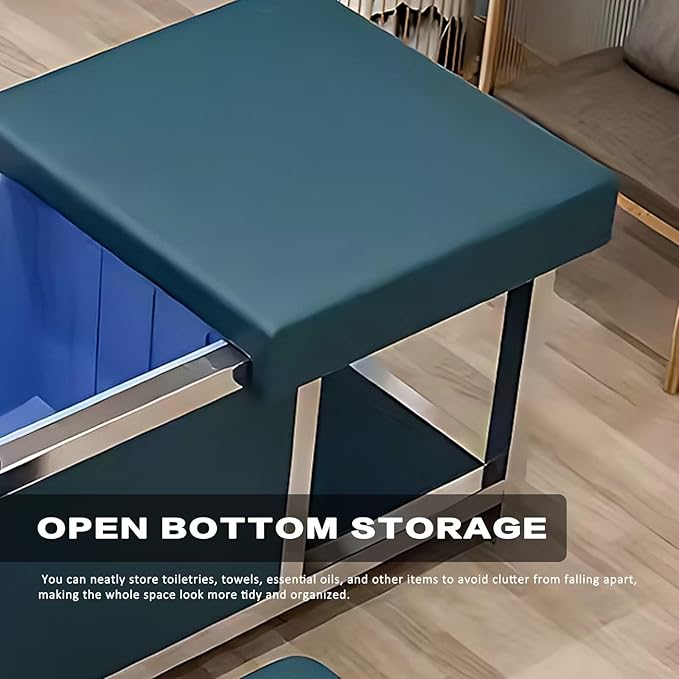 HHEvergreenEnsem Massage Shampoo Bed with Sink & Head Spa Equipment, No Plumbing Head SPA Bed Includes 24 gal Large Water Tank, Storage Space (with Stool, Blue)