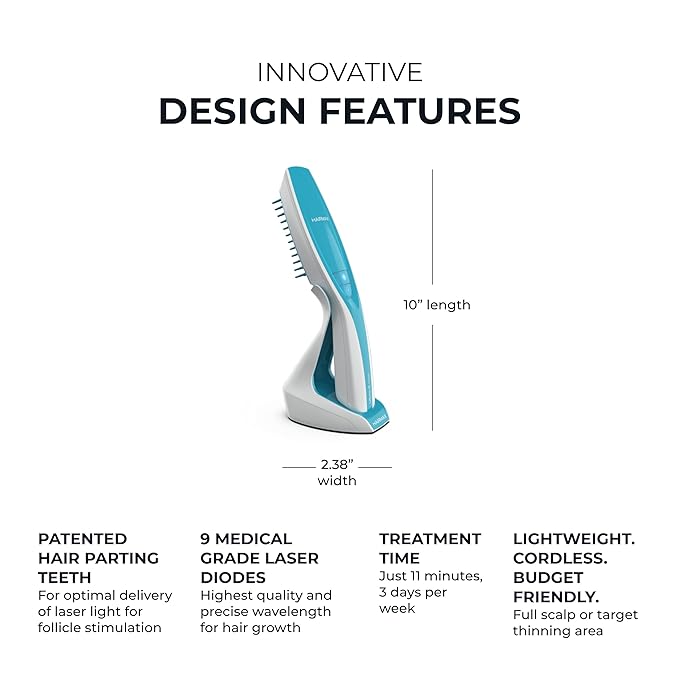Hairmax Ultima 9 Classic LaserComb -(FDA Cleared) Laser Hair Regrowth Treatment Device for Men & Women - Reverses Thinning Hair Loss - Red Light Therapy to Stimulate Hair Growth - Cordless Design