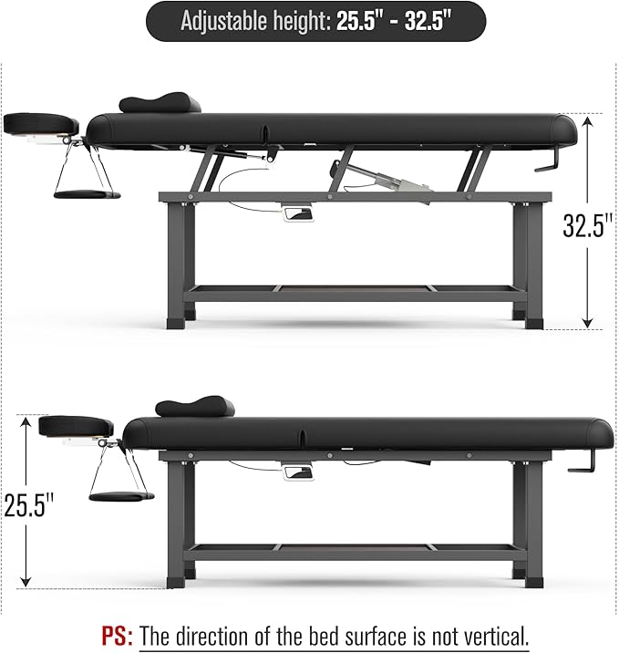 pouseayar Heavy Duty Electric Stationary Massage Table with Backrest Adjustable and Storage Space for Treatment/Medical Spa/Facial/Beauty/Massage Bed and More - 30 Wide x 75 Long - Black