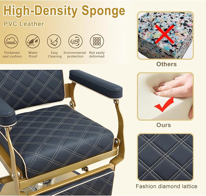 Barber Chair Hair Salon Chair,Heavy Duty 700 LBS, for Hair Stylist Barber Beauty Tattoo Massage(Gold)