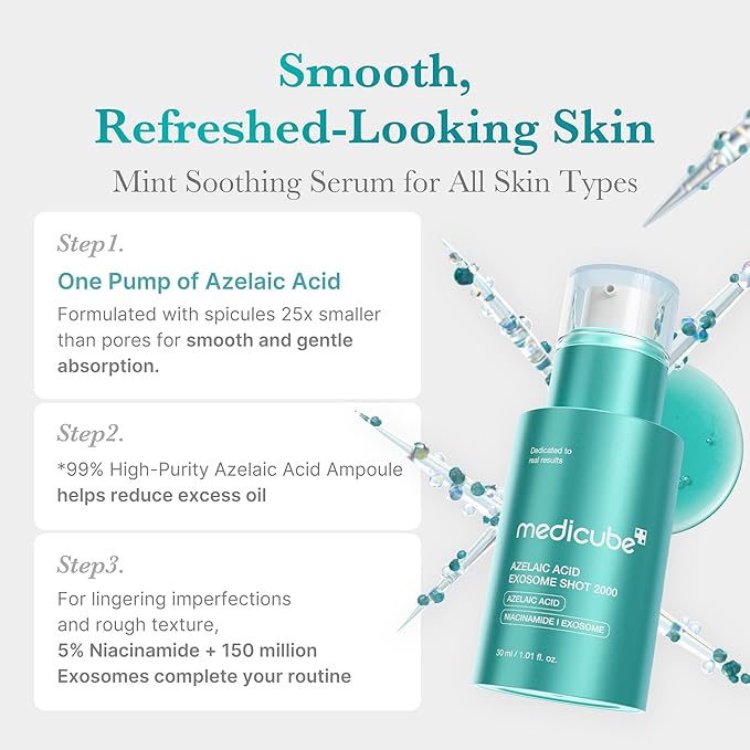 medicube Azelaic Acid Exosome Shot Serum 2000 – Calm Redness due to Dryness while Refining Uneven Texture | Use for After Spot Care, with Azelaic Acid, Niacinamide | Korean Skincare, 30ml / 1.01 fl.oz