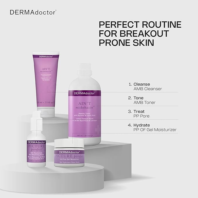 DERMAdoctor Picture Porefect Dermatologist Formulated Oil Free Facial Moisturizer, Pore Minimizer for Acne or Oily Skin, Daily Face Lotion for Men & Women with Zinc & Copper Peptides - 1.69 oz