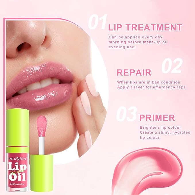 6 PCS Hydrating Lip Oil, Big Brush Head Lip Glaze Shiny Transparent Lip Glow Oil, Nourishing & Non-sticky Long Lasting Fresh Clear Smooth Lip Care Plumping Lip Oil (SET B)