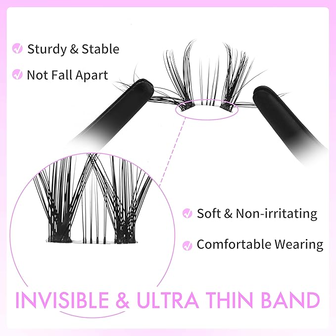 VEYESBEAUTY Lash Clusters Kit Eyelash Extensions Thin & Invisible Band DIY Individual False Eyelashes Newbie's Five-Second Series Lash Tray for Self-application, Whisper Lash 8-16mm Mixed Length