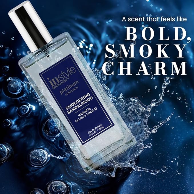 Instyle Fragrances, Platinum Collection, Smoldering Sandalwood, Inspired by Le Labo’s Santal 33, Unisex Eau de Parfum, CLEAN, Vegan, Paraben-Free, Never Tested on Animals, 3.4 Fluid Ounces