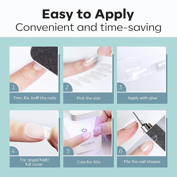 modelones Short Almond Fake Nail Tips - 510Pcs Full Matte Gel Tips Pre-shaped Full Cover Clear Acrylic Gel Kit False Press on Nails for Extension DIY Salon 15Sizes