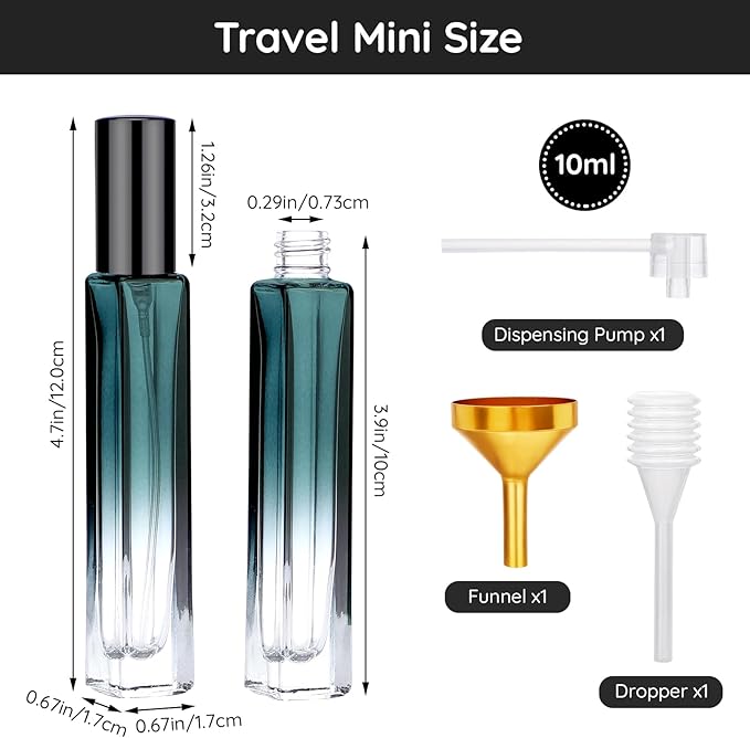 Segbeauty Atomizer Sprayer Set - 2pcs 10ML Refillable Mini Glass Perfume Spray Bottles with Funnel and Pipette, Portable Travel Cologne Sprayer Gradient Green