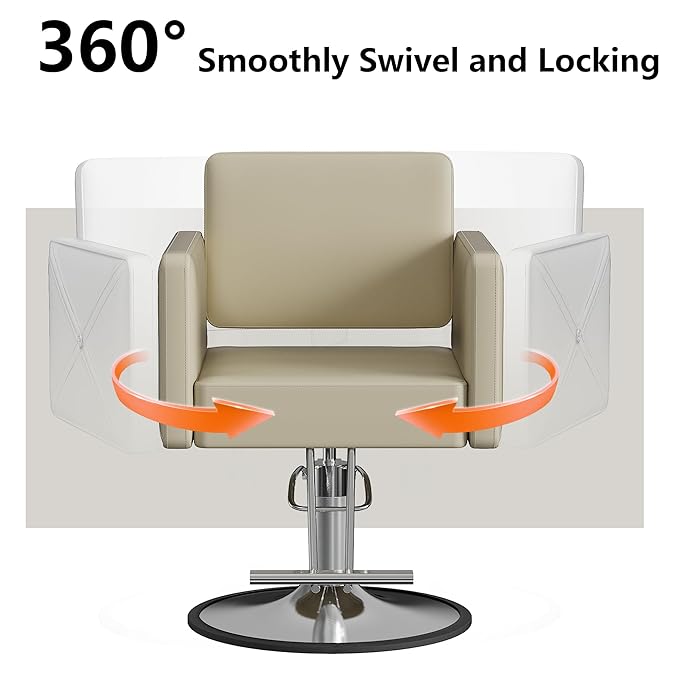 Barber Chairs for Hair Stylist, Height Adjustable Hydraulic Hair Reclining Salon Chair, 360 Degrees Rotation, Multi-Function Shampoo Chair for Salon Home Barbershop, Black (Beige-Sliver)