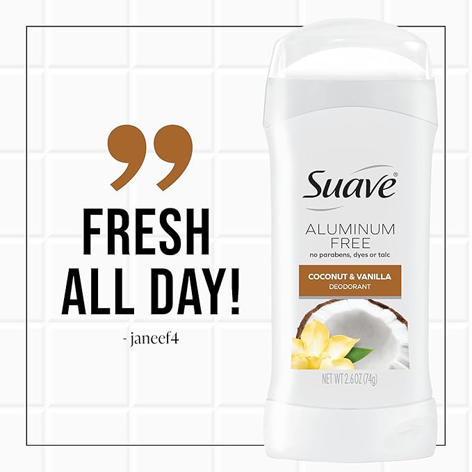 Suave Aluminum-Free Deodorant for Women, Coconut & Vanilla, 2.6 Oz