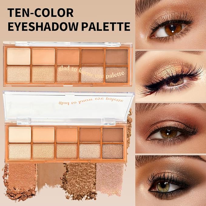 10 Colors Nude Brown Eyeshadow Palette – High Pigment Matte & Shimmer Eyeshadow Palette for Mature Women, Neutral Long-Lasting Waterproof Eye Makeup, Blendable & Cruelty-Free Silky Texture 02#