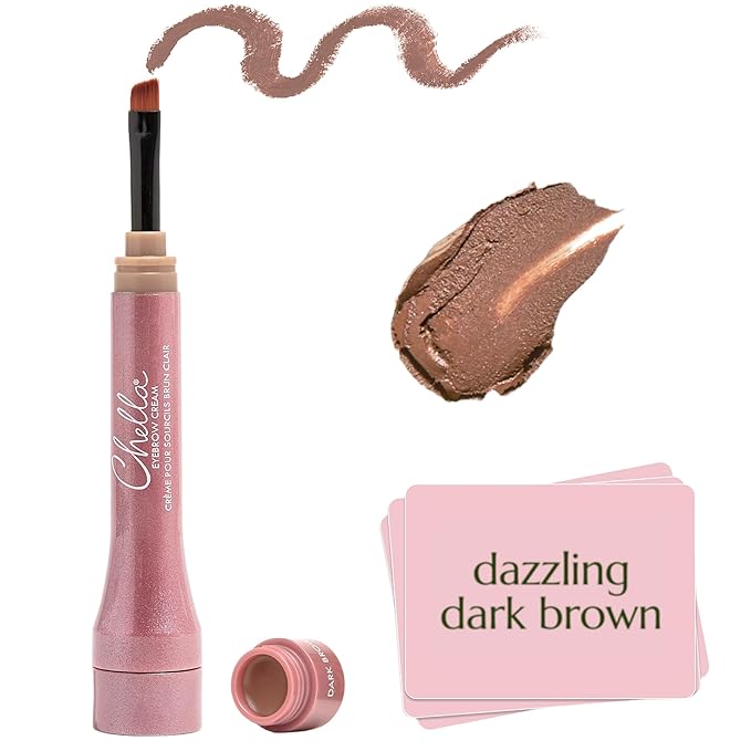 Chella Eyebrow Cream, Dazzling Dark Brown - Vegan, Cruelty Free, Paraben Free, Gluten Free Eyebrow Pomade Makeup - Long Wearing, Velvet Consistency, Water Proof