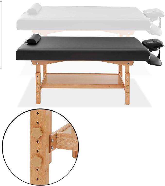 Saloniture Professional Stationary Massage Table - Includes Shelf, Headrest, Face Cradle and Bolster - Black