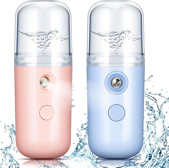 Honoson 2 Nano Facial Mister Sprayer Portable Face Nano Mister for Eyelash Extensions USB Rechargeable 1 oz Handy Skin Care Machine for Face Hydrating, Daily Makeup(Light Pink and Blue)
