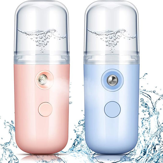 Honoson 2 Nano Facial Mister Sprayer Portable Face Nano Mister for Eyelash Extensions USB Rechargeable 1 oz Handy Skin Care Machine for Face Hydrating, Daily Makeup(Light Pink and Blue)