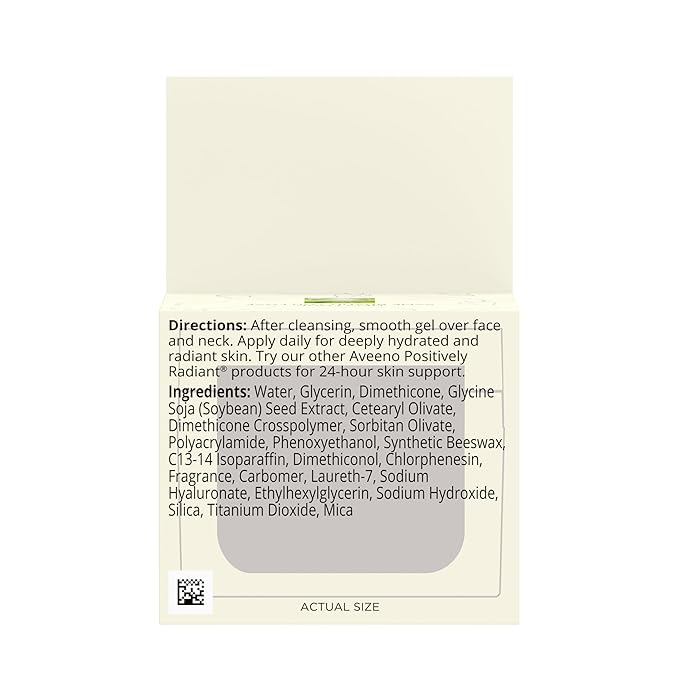 Aveeno Positively Radiant Daily Gel Facial Moisturizer with Hyaluronic Acid & Tone-Correcting Soy, Hydrating & Brightening Gel Face Cream Evens Skin Tone & Texture, Hypoallergenic, 1.7 oz