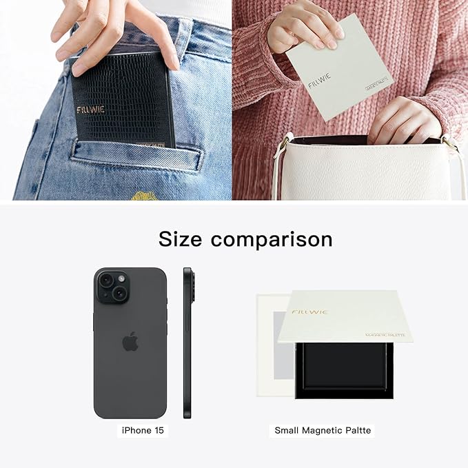 White Magnetic Refillable Makeup Palette with Mirror – Lightweight, Durable, Travel-Ready Case for Eyeshadow, Blush, Lipstick – Includes Spatula & 20 Stickers – Small, Waterproof Paperboard