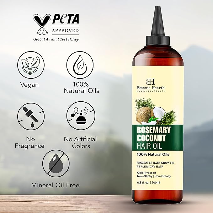 Botanic Hearth Rosemary, Coconut & Avocado Oil For Hair Growth (6.7 fl oz) Infused with Rosemary, Coconut, Biotin|Hair Oil Repairs Damaged Hair, Strengthening, Healthier Hair, Moisturizing- Hair Tonic