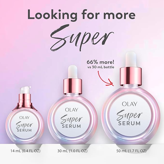 Olay Super Serum - Niacinamide, Vitamin C & E, Collagen Peptide, AHA - 5-in-1 Skin Care Benefits for Face - Healthy Glow, Brightening, Hydrating, Smoothing, Firming, Evens Tone, Anti-Aging, 1.7 Oz