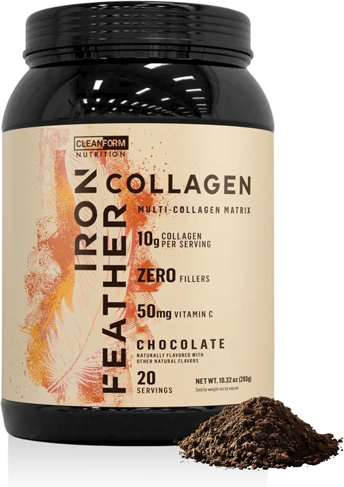 Iron Feather Collagen Powder | Chocolate | Multi-Collagen Protein with Vitamin C | Supports Joints, Tendons, Recovery, Skin, Hair and Nails | 10g Protein per Scoop | Clean and Functional Nutrition