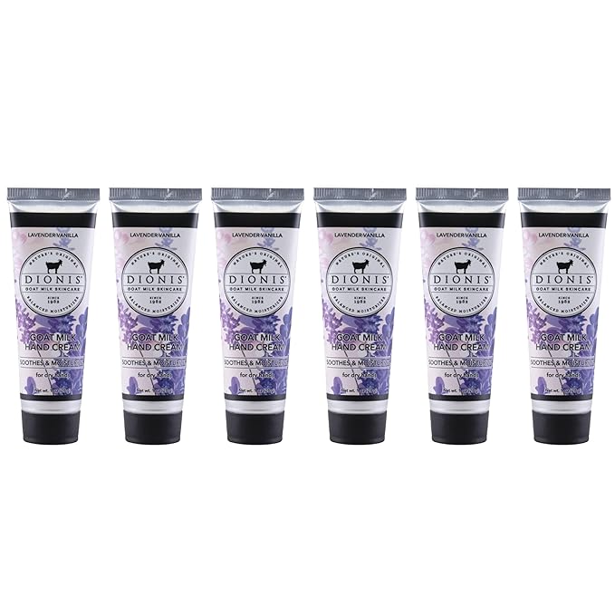 Dionis - Goat Milk Skincare Scented Hand Cream (1 oz) Set of 6, Moisturizing Lotion for Dry Skin, Good for Sensitive Skin, Cruelty-free and Paraben-free (Lavender Vanilla)