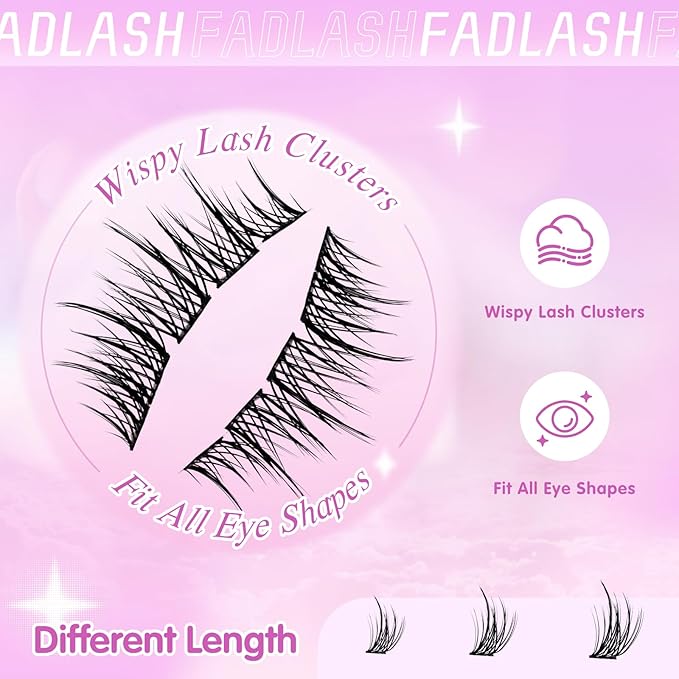FADLASH Lash Clusters Wispy Eyelash Clusters DIY Reusable Individual Lashes and Waterproof Cluster Eyelash Extensions with Soft Thin Band