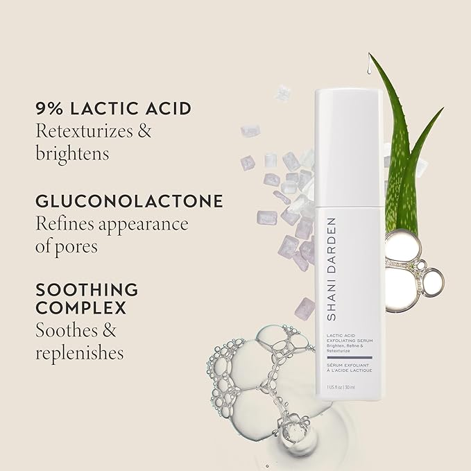 SHANI DARDEN SKIN CARE Lactic Acid Face Serum Travel Size, Active Night Serum to Help with the Look of Radiant and Smooth Skin, Gentle But Powerful Face Exfoliator, 0.34 fl oz
