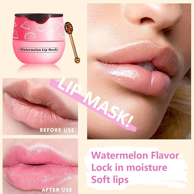 Watermelon Lip Balm, Honey Strawberry Apple Lip Mask Overnight, Moisturizing Lip Sleeping Mask, Vitamin E Lip Masks, Repairs And Prevents Chapped Lips (Watermelon）
