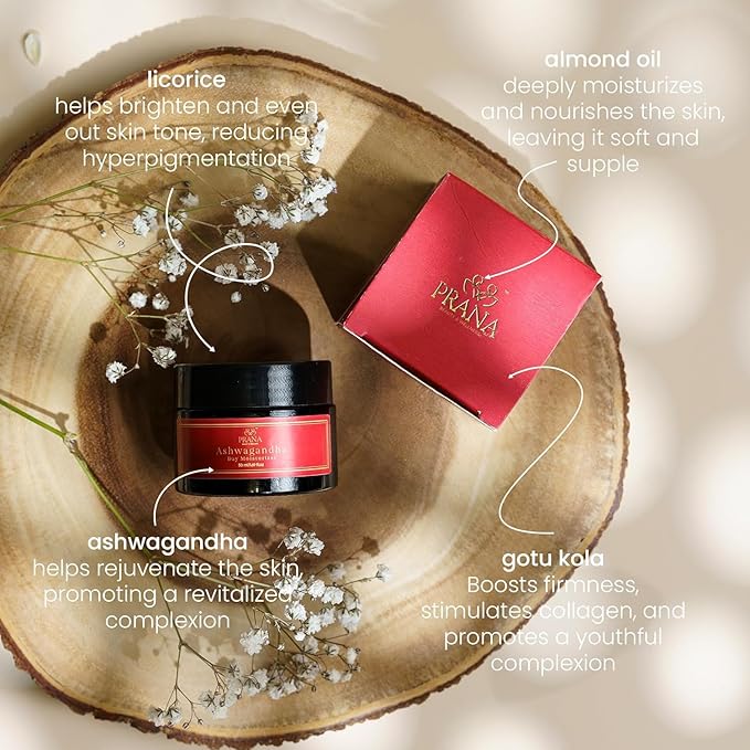 PRANA Ashwagandha Day Face Moisturizer - Natural Face Lotion with Ayurvedic Ingredients like Licorice, Almond Oil, Gotu Kola - Skin Repair & Hydration, Vegan, Fragrance & Cruelty-Free Lotion (50ml)