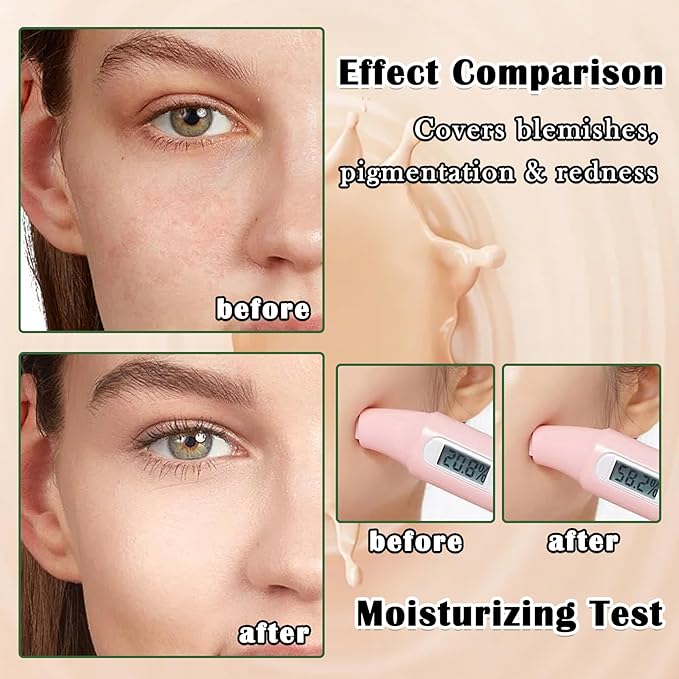 Natural Mushroom Head Air Cushion CC Cream & Loose Setting Face Powder Set,3-Color Concealer Palette with Makeup Sponge & Makeup Brush