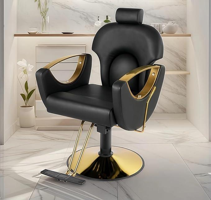 Barber Chair, Salon Chair for Hair Stylist, Height Adjustable Hydraulic Hair Reclining Salon Chair, 360 Degrees Rotation,Black