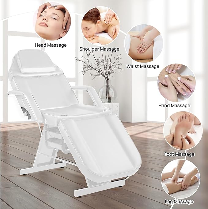 Facial Chair Tattoo Chair for Client Adjustable 3-Section Multipurpose with Hydraulic Stool for Esthetician Beauty Spa Tattoo Eyelash Equipment White