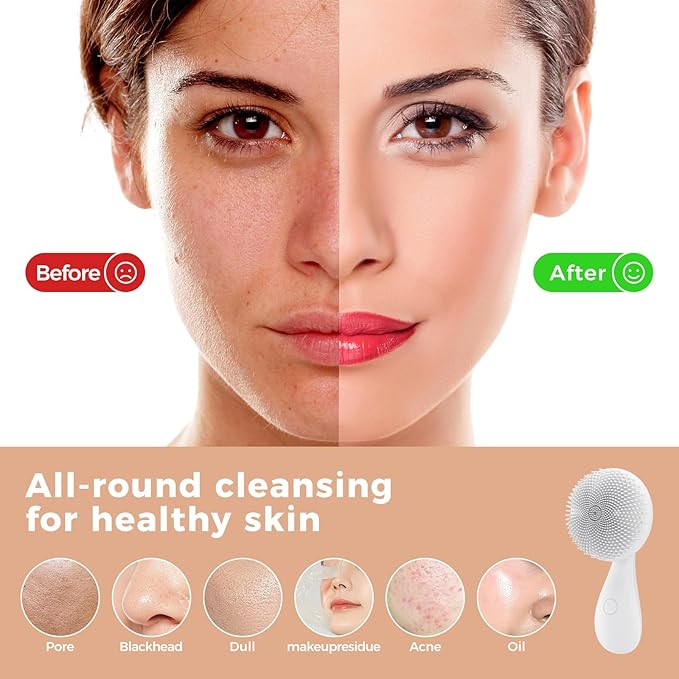 2 in 1 Facial Cleansing Brush, Rotating Magnetic Beads & Massage Cleaning Electric Face Scrubber, Waterproof and Rechargeable Exfoliating Face Scrubber Brush