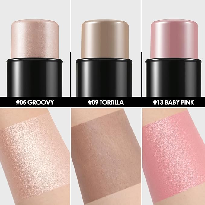 FOCALLURE 3PCS Cream Contour Stick - Highlighter Bronzer Blush Set for Face Sculpting, Non-Greasy Longwear Makeup, Easy to Blend with Natural Matte Finish,SET 1