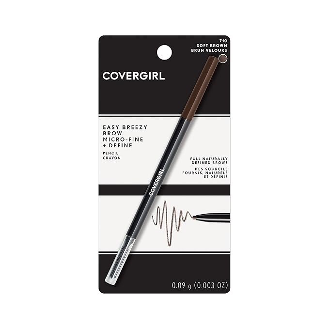 COVERGIRL Easy Breezy Brow Micro-Fine and Define Pencil, Soft Brown, 0.03 Pound, Brown Eyebrow Pencil, No Sharpening Needed, Built in Spoolie, Safe for Sensitive Eyes, Removes Easily (Pack of 2)