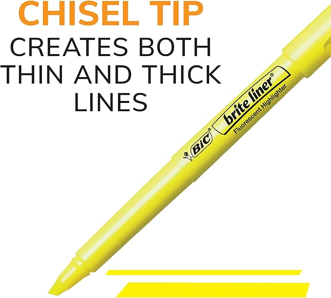 BIC Brite Liner Highlighters, Chisel Tip, 24-Count Pack of Yellow Highlighters, Ideal Highlighter Set for Organizing and Coloring