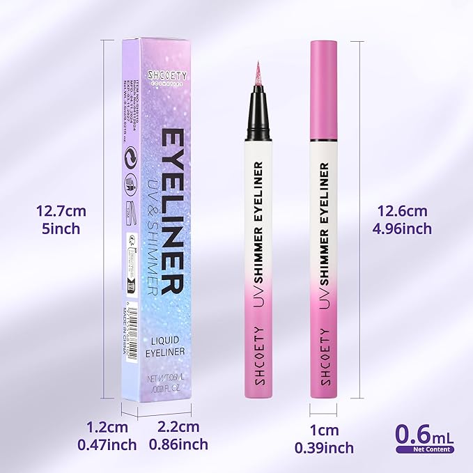 Metallic Neon Liquid Eyeliner, Glitter Neon Colored Eyeliners Pen, High Pigmented, Waterproof Smudge-Proof and Long-Lasting Metallic Eye Makeup for Halloween Christmas,Shimmer Purple