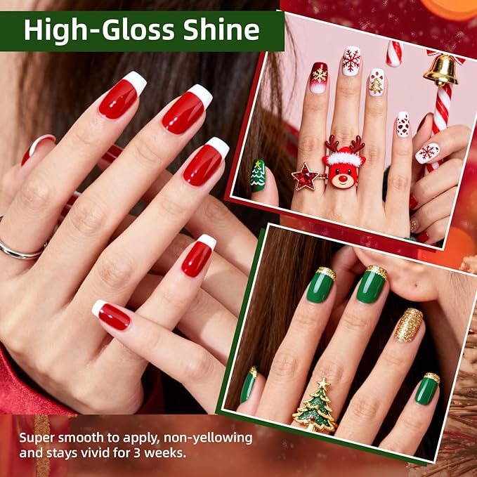 JODSONE Christmas Gel Nail Polish Set 10 Colors with Black White Glitter Red Burgundy & Green Silver Gel Nail Polish DIY Salon for Women Girls Home Christmas Gifts