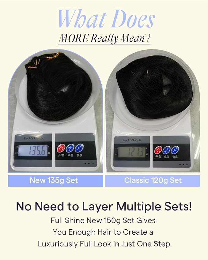 Full Shine Clip in Black Hair Extensions Black Human Hair Clip in Extensions for Concert for Volume 135 G 16 Inch 7 Pcs