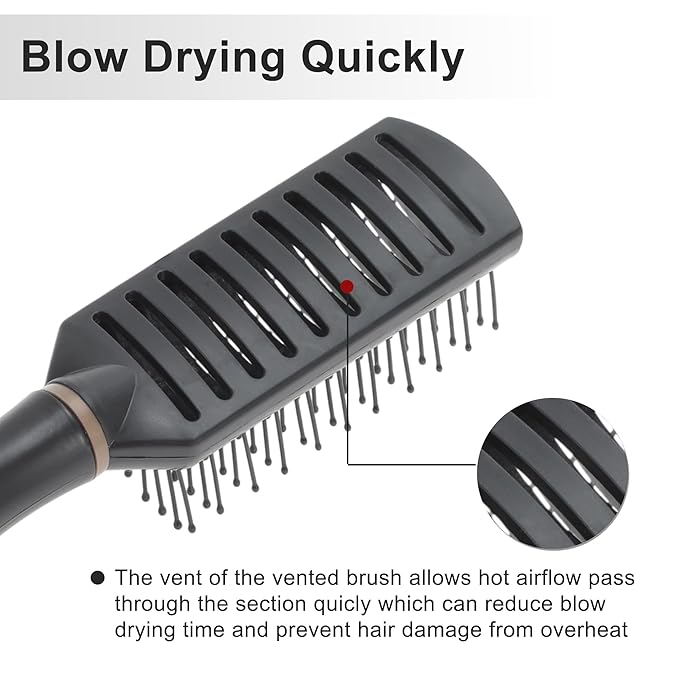 VOCOSTE Vented Hair Brush - Styling Brush with Ball-Tipped Bristles for Blow Drying Wet, Short, Curly or Straight Hair - Men and Women - Black